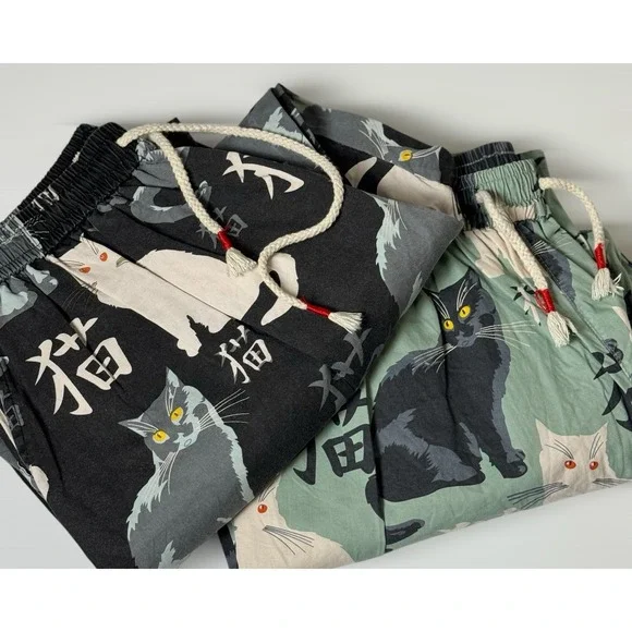 Kidoriman NekoKiti Baggy Cropped Cat Pants 2 Pairs Japanese Streetwear 2XL - Picture 5 of 12